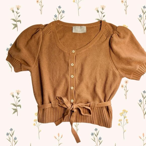 Everlane Sweaters - Everlane "The Puff Sleeve" Short Sleeve Cardigan Coquette Cotton Bow Top XS